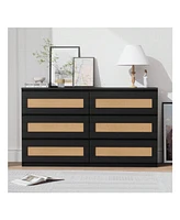 gaomon Rattan Dresser For Bedroom, 6 Drawer Dresser For Bedroom, Modern Wide Chest Of Drawers With Anti-Tip Kit