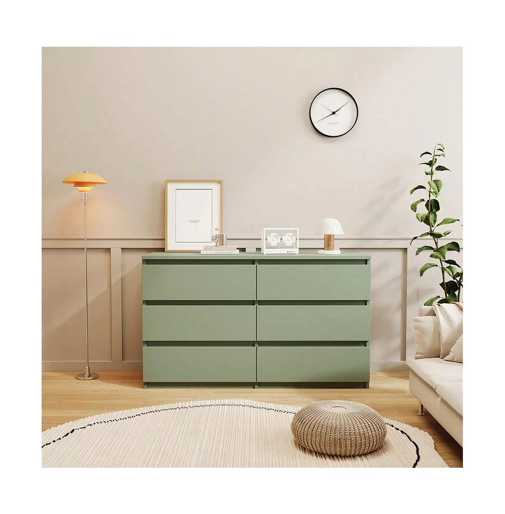 gaomon 6 Drawer Double Dresser, Dresser Closet With Modern Wide Chest Of 6 Sliding Drawers