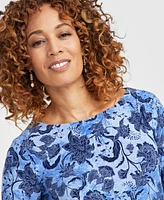 Jm Collection Petite Mirela Printed Jacquard Swing Top, Exclusively at Macy's