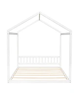 Slickblue Queen Size Wooden House Bed Frame with Stylish Headboard