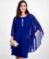 Connected Petite Chiffon-Overlay Cape Dress