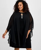 Connected Plus Cape-Overlay Sheath Dress