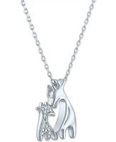 Diamond Accent Double Giraffe Pendant Necklace in Sterling Silver, 16" + 2" extender