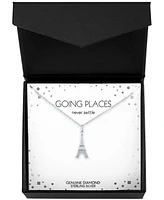 Diamond Accent Eiffel Tower Pendant Necklace in Sterling Silver, 16" + 2" extender