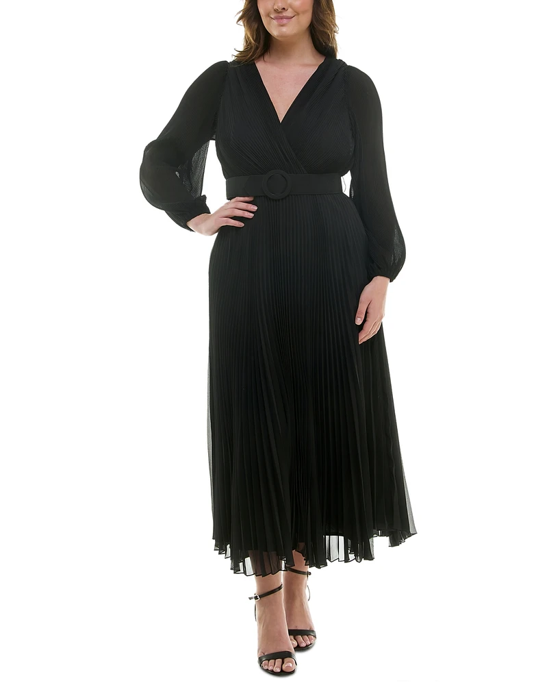 Taylor Plus Pleated Belted Maxi Dress