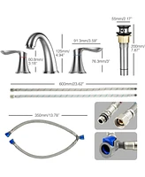 gaomon 2 Pcs Bathroom Sink Faucet 3 Hole with Stainless Steel Pop up Drain and cUPC Hose