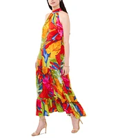 Msk Petite Tiered-Skirt Floral-Print Maxi Dress