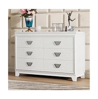 gaomon 6 Drawer Double Dresser, Dresser Closet With Anti-Tip Devices, Metal Handle, Modern Wide Chest Of 6 Drawers, Large Storage Cabinet For Bedroom