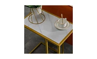 Slickblue White Marble C-Side Table - Simple Design, Modern Accent for Living Room or Bedroom