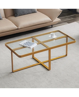 Slickblue Minimalist Rectangle Coffee Table - Metal Frame with Sintered Stone Top