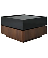 Slickblue 360° Rotating High Gloss Coffee Table with 2 Drawers, 2-Tier Swivel Top & Walnut Frame for Living Room