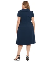 London Times Plus Foldover-Neck Fit & Flare Dress