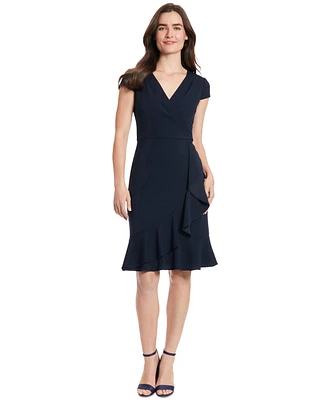 London Times Petite V-Neck Jersey Fit & Flare Dress