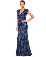 Betsy & Adam Women's Sequin Soutache V-Neck Mermaid Gown