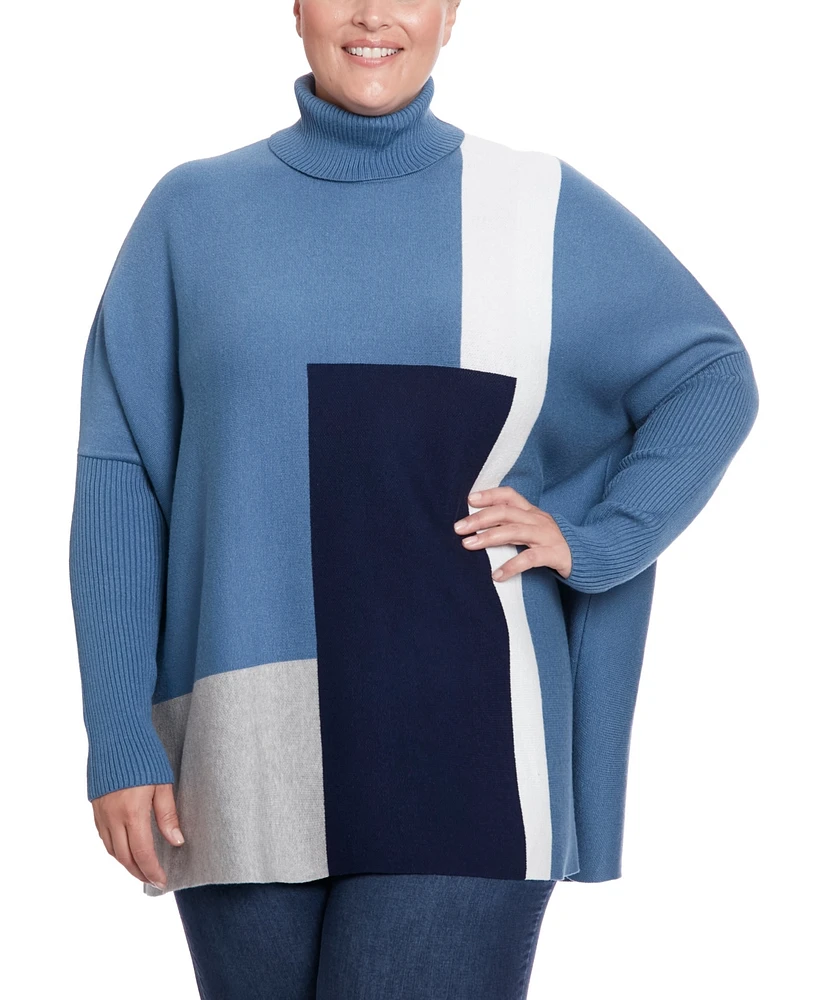 Joesph A Plus Colorblock Turtleneck Poncho Sweater