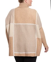 Joesph A Plus Stitched Colorblock Turtleneck Poncho Sweater