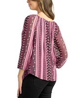 Bcx Juniors' Printed Mesh Peasant Top