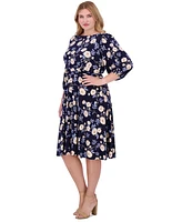 Jessica Howard Plus Floral-Print Gathered-Waist Dress