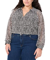 Vince Camuto Plus Printed Collared Blouse