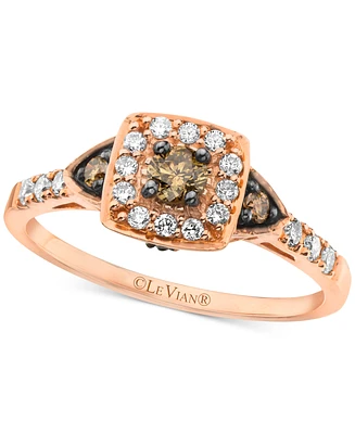 Le Vian Chocolatier Chocolate Diamond & Vanilla Diamond Halo Ring (3/8 ct. t.w.) in 14k Rose Gold