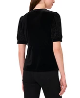 Sam & Jess Women's Velvet Faux-Wrap Flocked-Sleeve Top