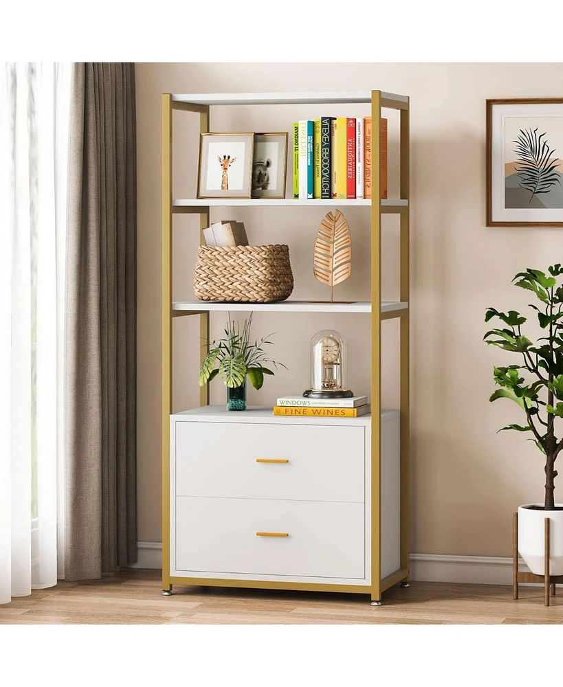 Tribesigns Bookcase, 4-Tier Bookshelf with 2 Drawers, Etagere Standard Book Shelves Display Shelf for Home Office, Black Friday Deals
