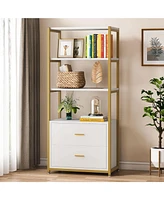 Tribesigns Bookcase, 4-Tier Bookshelf with 2 Drawers, Etagere Standard Book Shelves Display Shelf for Home Office, Black Friday Deals