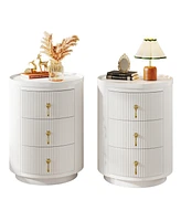 Tribesigns 3 Drawers White Nightstand Set of 2, No Assembly Bedside Table Night Stand for Bedroom, Modern Round End Side Table with Storage and Gold H