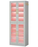 Tribesigns Tall Shoe Cabinet with Acrylic Doors and Led Lights, 8-Tier Entryway Storage Rack Adjustable Shelves Hanging Hooks for Narrow