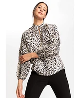 Olsen Women's Long Sleeve Leopard Print Blouse