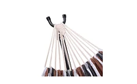 Slickblue Professional Black & Silver Hammock Stand with Coffee Stripe Polyester Hammock, Stylish Outdoor Setup