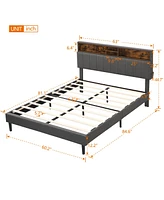 Slickblue Queen Size Upholstered Platform Bed with Storage Headboard and Built-In Usb Ports