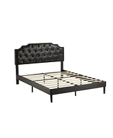 gaomon King Size Bed Frame, Metal Platform Bed Frame with Pu Leather Upholstered Headboard, Strong Slat Support, Easy Assembly, Black