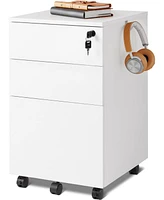 Devaise 3 Drawer Rolling File Cabinet with Lock, Wood Under Desk Filing Cabinet fits Letter/Legal/A4 Size for Home Office, White