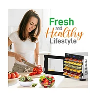 NutriChef Premium Food Dehydrator Machine with 6 Stainless Steel Trays, Digital Timer, and Temperature Control - NCDH6S7