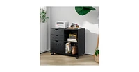 Devaise 3-Drawer Wood File Cabinet, Mobile Lateral Filing Cabinet, Printer Stand with Open Storage Shelves for Home Office