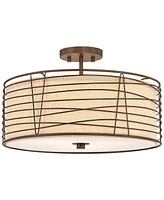 Franklin Iron Works Marlowe 18" Modern Industrial Semi Flush-Mount Ceiling Light Fixture Kitchen Foyer Hallway Drum Round Cage Brown Bronze Finish Met
