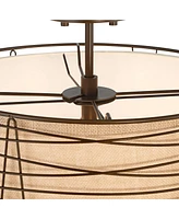 Franklin Iron Works Marlowe 18" Modern Industrial Semi Flush-Mount Ceiling Light Fixture Kitchen Foyer Hallway Drum Round Cage Brown Bronze Finish Met