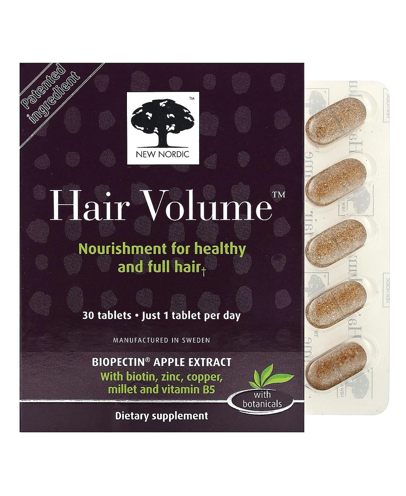 New Nordic Hair Volume Tablets | 3000 mcg Biotin & Biopectin Apple Extract | Supports Natural