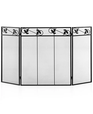 Sugift 3-Panel Fireplace Screen Decor Cover with Exquisite Pattern