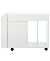 Slickblue Multifunctional Extendable End Table with Wheels, Glass Door, Shelves & Drawers for Living Room Storage