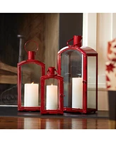 Slickblue Set of 3 Rustic Red Curved Top Lanterns