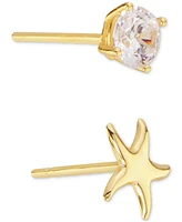 Macy's 2-Pc. Set Starfish & Crystal Stud Earrings in 14k Gold Over Sterling Silver