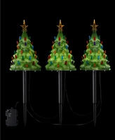 Mr. Christmas 9" Lit Blow Mold Pathway Trees, Set of 3