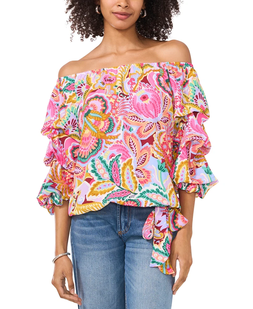 Vince Camuto Women's Printed Off-The-Shoulder Bubble-Sleeve Top