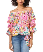 Vince Camuto Women's Printed Off-The-Shoulder Bubble-Sleeve Top