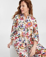 Jm Collection Women's Linen-Blend Printed Shirt, Exclusively at Macy's