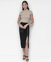 Dkny Women's Pull-On Zip-Trim Fitted Midi Pencil Skirt