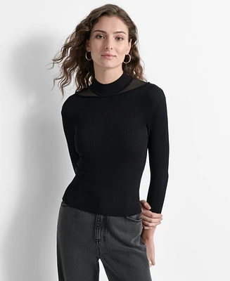 Dkny Women's Mock-Neck Sheer-Detail Long-Sleeve Sweater