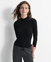 Dkny Women's Mock-Neck Sheer-Detail Long-Sleeve Sweater